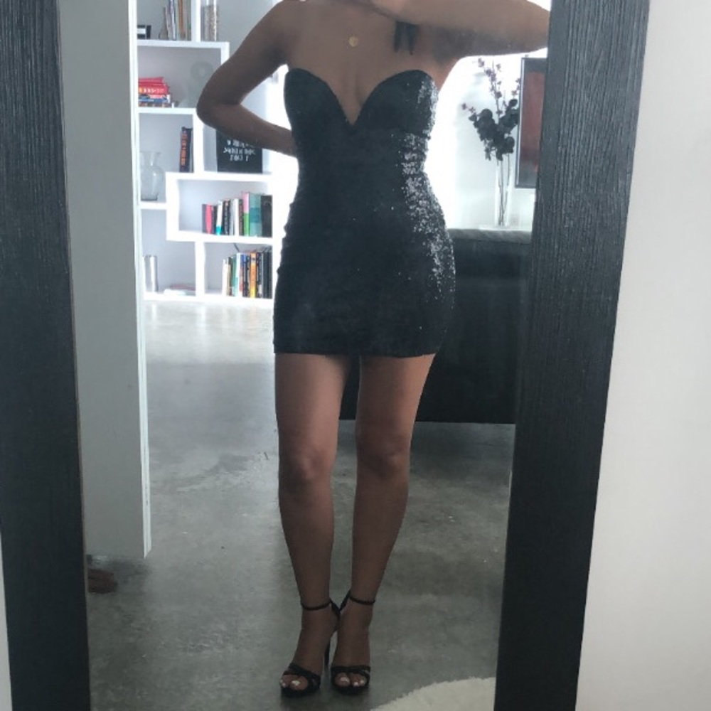 Tobi Black Sequin Strapless Bodycon Mini Dress